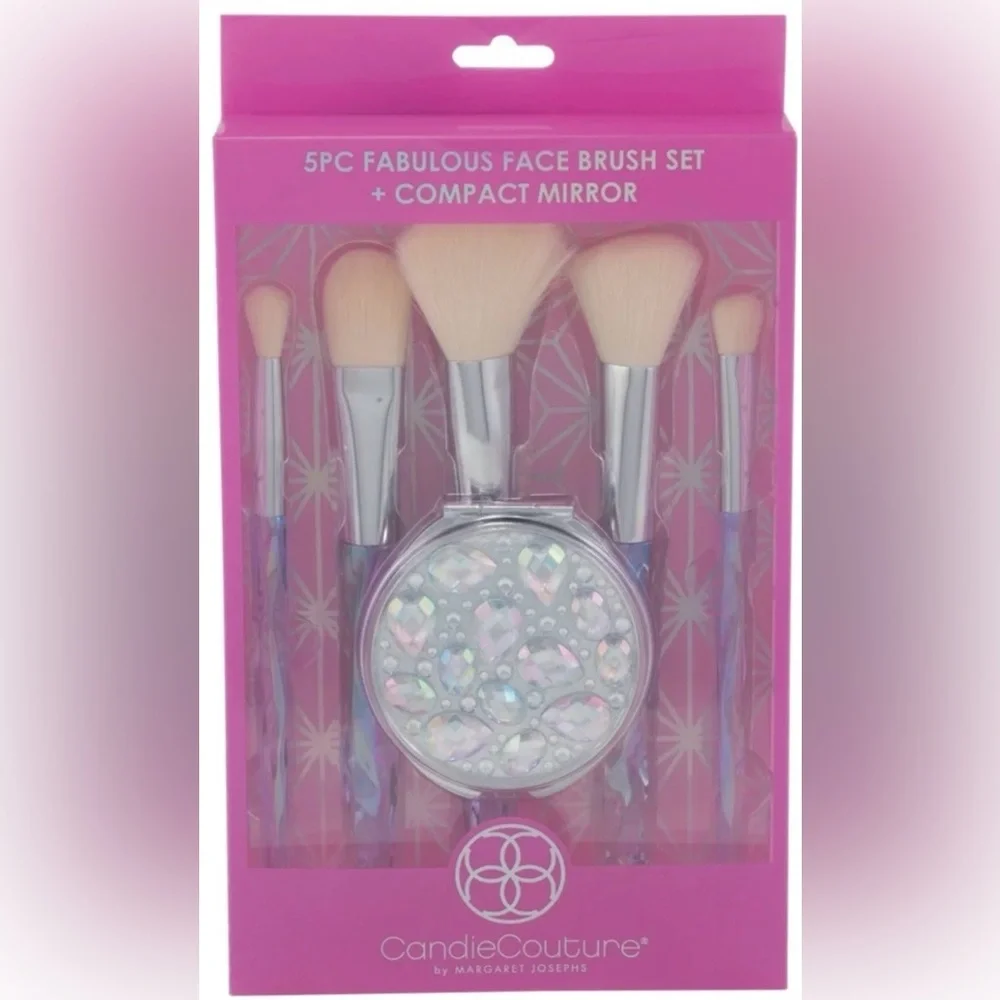 CANDIE COUTURE 5 pc Make-up Brush Set Compact Mirror Fabulous Face NEW